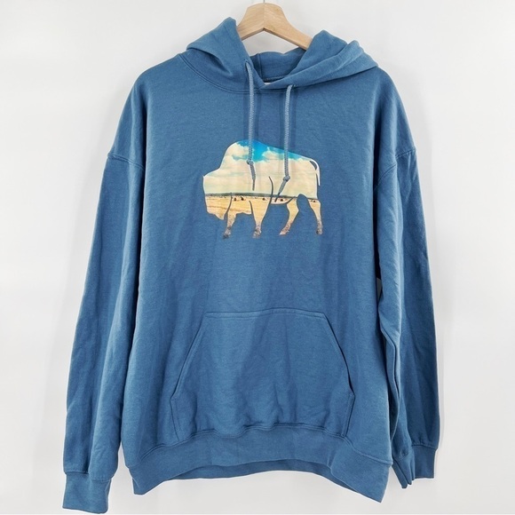 Gnomon Tops - GNOMON Buffalo prairie blue hoodie